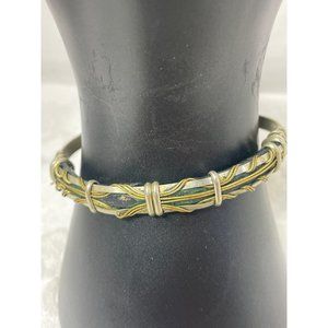 Vintage Leather and Metal Brass Silvertone Metal Western Bracelet
